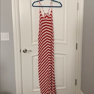 Red and white striped maxi dress